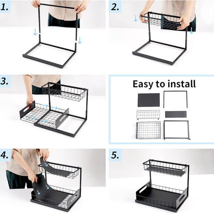 CARLA HOME 2 Tier Under Sink Organiser with Sliding Drawers for Kitchen & Bathroom-2050057510659952649