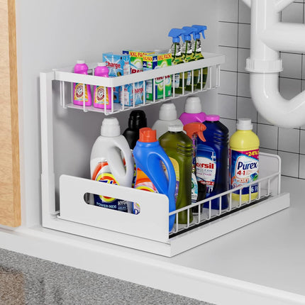CARLA HOME 2 Tier Under Sink Organiser with Sliding Drawers for Kitchen & Bathroom-2050057510659952640