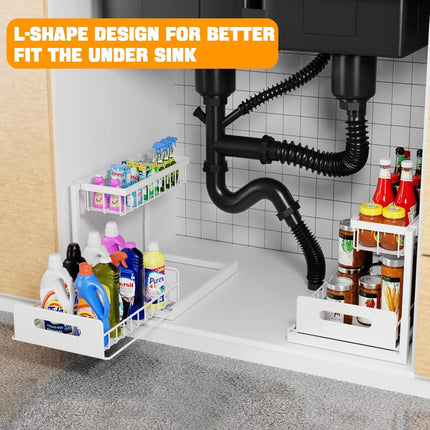 CARLA HOME 2 Tier Under Sink Organiser with Sliding Drawers for Kitchen & Bathroom-2050057510659952642