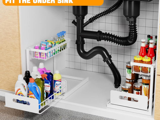 CARLA HOME 2 Tier Under Sink Organiser with Sliding Drawers for Kitchen & Bathroom-2050057510659952642