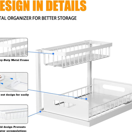 CARLA HOME 2 Tier Under Sink Organiser with Sliding Drawers for Kitchen & Bathroom-2050057510659952643