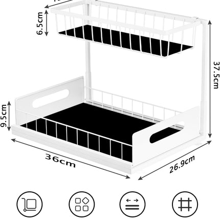 CARLA HOME 2 Tier Under Sink Organiser with Sliding Drawers for Kitchen & Bathroom-2050057510659952647