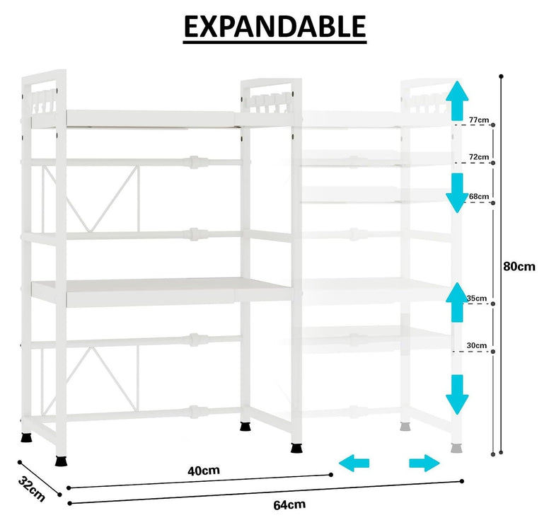 CARLA HOME 3-Tier Microwave Oven Rack with Adjustable Metal Kitchen Shelf Stand for Countertop Storage and 6 Hooks for Utensils-2050057511133908994