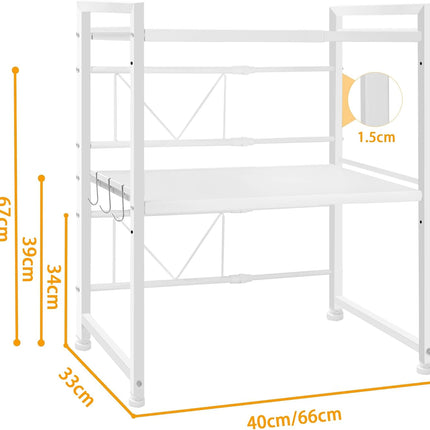 CARLA HOME 3-Tier Microwave Oven Rack with Adjustable Metal Kitchen Shelf Stand for Countertop Storage and 6 Hooks for Utensils-2050057511133908999