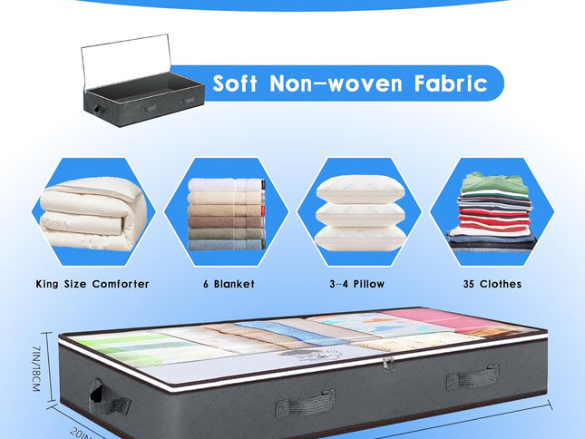 CARLA HOME 8 Pack Underbed Storage Bins with 90L Large Capacity Storage Containers for Comforters, Linen, Pillows, Toys, Towels, Blankets-2050057513046511617