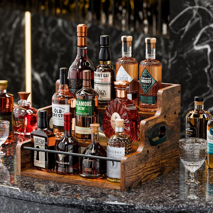 CARLA HOME 3-Tier Liquor Bottle Display Shelf Rack Bar Organizer for Whiskey, Wine, Coffee Syrups, Spirits & Bottles-2050057514434826241
