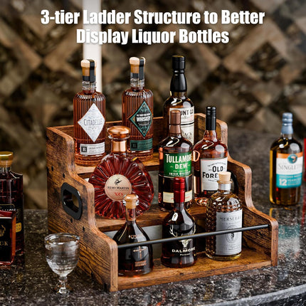 CARLA HOME 3-Tier Liquor Bottle Display Shelf Rack Bar Organizer for Whiskey, Wine, Coffee Syrups, Spirits & Bottles-2050057514434826243