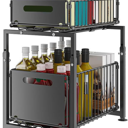 CARLA HOME 2- Pack Under Sink Organizer with Sliding Drawers & Height Adjustable for Kitchen Bathroom Cabinet Organization-2050057520453652489