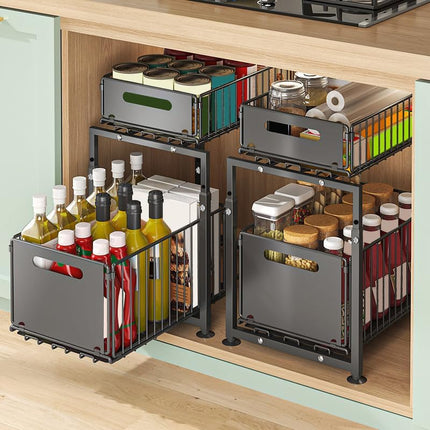 CARLA HOME 2- Pack Under Sink Organizer with Sliding Drawers & Height Adjustable for Kitchen Bathroom Cabinet Organization-2050057520453652480