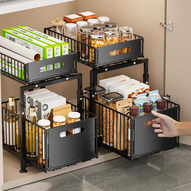 CARLA HOME 2- Pack Under Sink Organizer with Sliding Drawers & Height Adjustable for Kitchen Bathroom Cabinet Organization-2050057520453652481