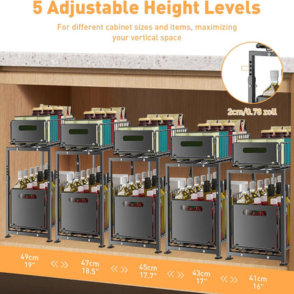 CARLA HOME 2- Pack Under Sink Organizer with Sliding Drawers & Height Adjustable for Kitchen Bathroom Cabinet Organization-2050057520453652482