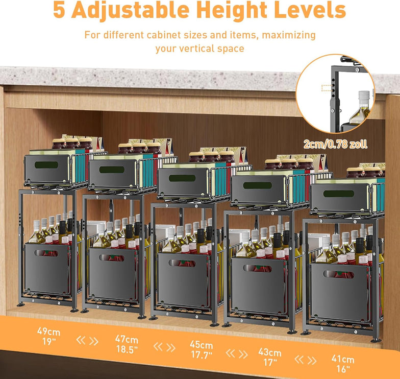 CARLA HOME 2- Pack Under Sink Organizer with Sliding Drawers & Height Adjustable for Kitchen Bathroom Cabinet Organization-2050057520453652482
