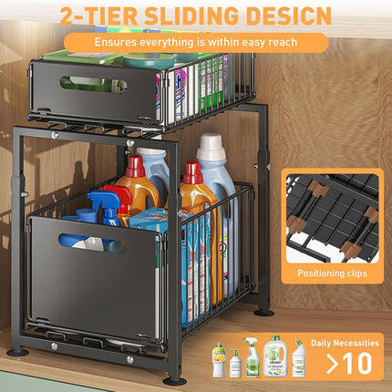 CARLA HOME 2- Pack Under Sink Organizer with Sliding Drawers & Height Adjustable for Kitchen Bathroom Cabinet Organization-2050057520453652484