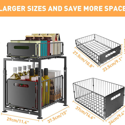 CARLA HOME 2- Pack Under Sink Organizer with Sliding Drawers & Height Adjustable for Kitchen Bathroom Cabinet Organization-2050057520453652487