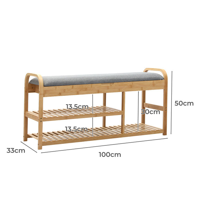 Levede Bamboo Shoe Rack Bench Entryway Seat-1973193442720878594