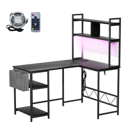 Levede L Shaped Gaming Desk with LED Lights Black-1950769998926581768