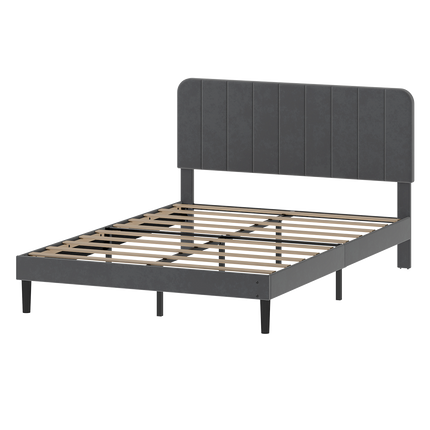 Levede Double Bed Frame Upholstered Adjustable Headboard Bed Platform Dark Grey-2050056771191574536