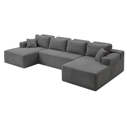 Levede Modular Sofa Lounge Set Corduroy U Shaped Sectional Cloud Couch Grey-2050056788564381704