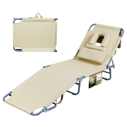 Levede Foldable Beach Lounge Chairs with Face Hole Khaki-1973193484198350856