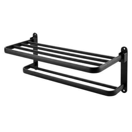 Levede Towel Rack Bathroom 2 Bars Rail Holder Wall Mounted Storage Shelf Black-2050059022438109192