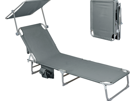 Levede Foldable Lounge Chairs with Canopy Grey-1910112248400056328