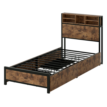 Levede Single Bed Frame Industrial Storage LED Charing-2011971104519884808
