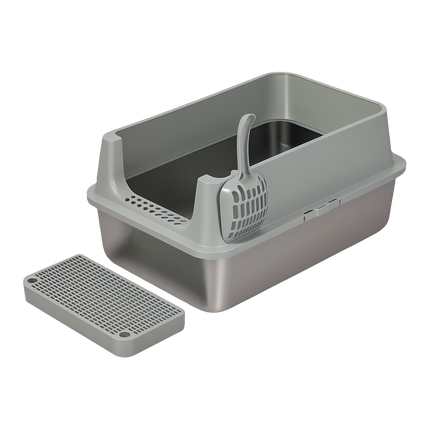 Pawz Stainless Steel Large Semi-Enclosed Cat Litter Box-2029387298738671624