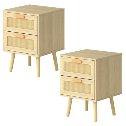 Levede 2x Bedside Tables Set Wooden Side Table Nigntstand Bedroom Rattan Drawers-2029334095099727880