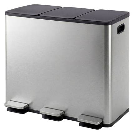 Toque Pedal Rubbish Bin Kitchen Trash Can Stainless Steel 3 x 18L Waterproof-2050056777290092552