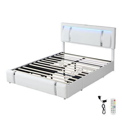 Levede Queen Bed Frame With Adjustable Headboard White-1973193505169870856