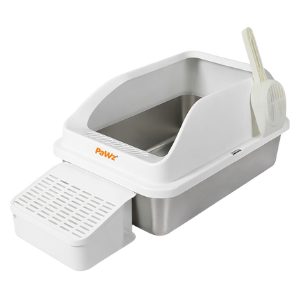 Pawz Stainless Steel Cat Litter Box Big Cats Kitten High Sided Easy Clean White-2029334098350313480