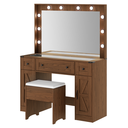 Levede Dressing Table LED Makeup Mirror Stool Set  Vanity Desk Cabinet 3 Drawers-2029334101357629449