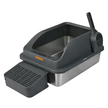 Pawz Stainless Steel Cat Litter Box Big Cats Kitten High Sided Easy Clean Grey-2029334098128015368