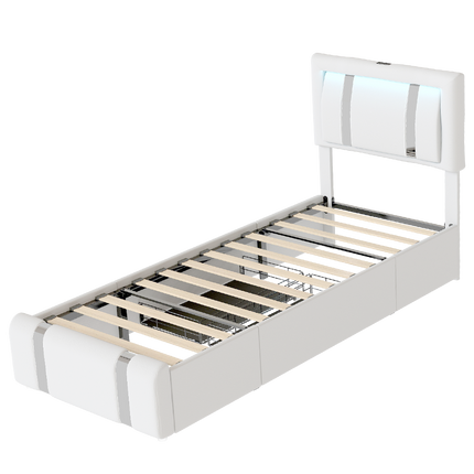 Levede Single Bed Frame Leather Headboard RGB 2 Drawers-2006732796336410632