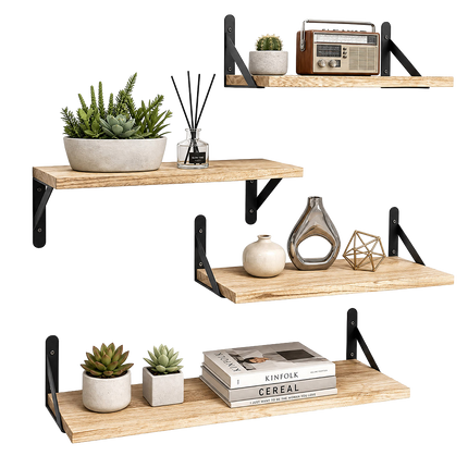 Levede Floating Wall Shelves 4Pcs Rustic Wood Storage Display Rack Bookshelf-2061251867823968264