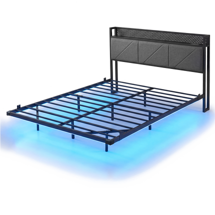 Levede Floating Bed Frame Double LED USB Power Storage Headboard Metal Base-2050059005740584968