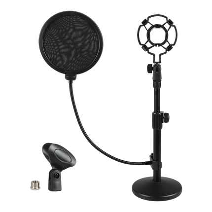 Levede Desktop Microphone Stand Adjustable Pop Filter Shock Mount Base Kit Black-2065254308319989768