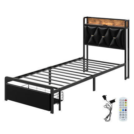 Levede Single Bed Frame Leather Headboard RGB 2 Drawers-2006732795887620104