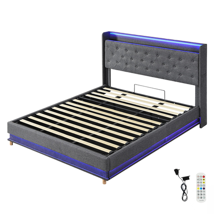 Levede King Bed Frame Gas Lift Storage LED Light USB-2006733381597007880