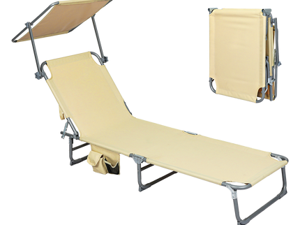 Levede Foldable Lounge Chairs with Canopy Khaki-1910112248655908872