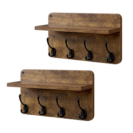 Levede Wall Mounted Coat Rack 2 Pcs Entryway Organizer Storage Rack Shelf Hooks-2061251860060311560