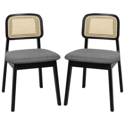 Levede 2x Dining Chair Wood Rattan Armless Black-1954802459050381320