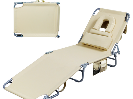 Levede Foldable Beach Lounge Chairs with Face Hole Khaki-1910112249029201928