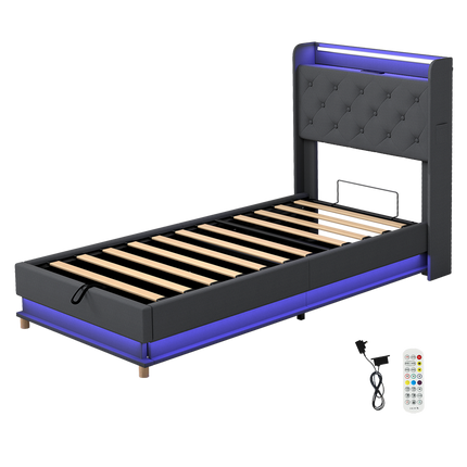 Levede Single Bed Frame Gas Lift Storage LED Light USB-2006733381777362952