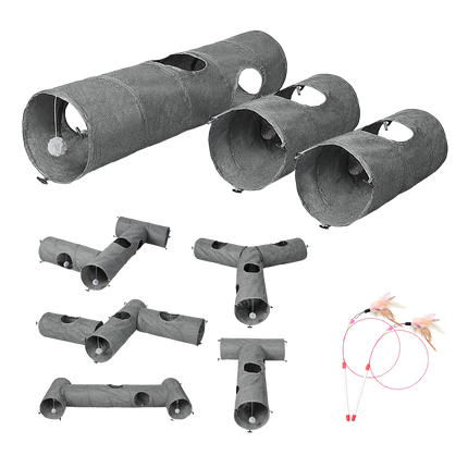 Pawz Large Cat Tunnels 3 Pcs Modular Foldable Linen Tube Kittens Rabbits Toys-2029334097180102664