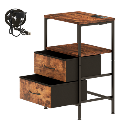 Levede LED Bedside Table with 2 Drawers Power Outlets-2006733391147438088