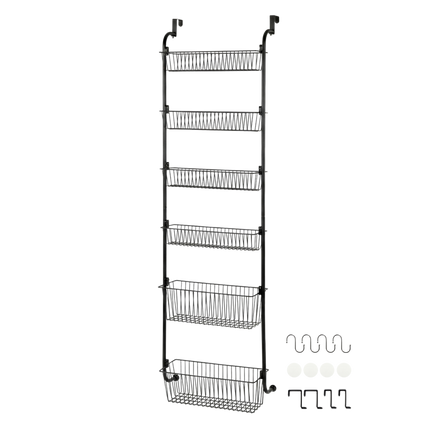 Toque Over the Door Pantry Organiser 6 Tiers Metal Hanging Storage Rack Black-2050059015542673416