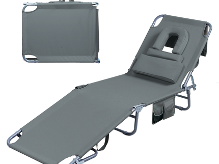 Levede Foldable Beach Lounge Chairs with Face Hole Grey-1910112248827875336