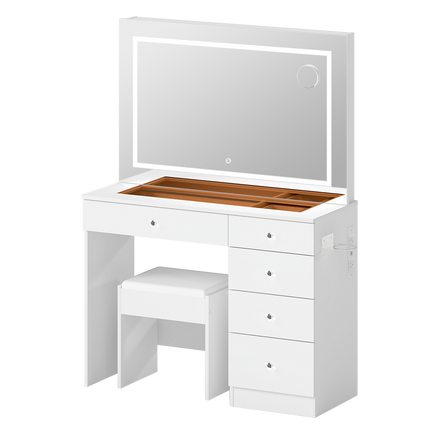 Levede Dressing Table LED Makeup Mirror Stool Set Vanity Desk 5 Storage Drawer-2029334101638647817
