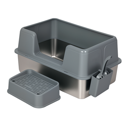 Pawz Stainless Steel Cat Litter Box Large Semi-Enclosed Easy Cleaning Pet Toilet-2029334099025596424